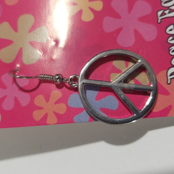 Hippy Chic Silver Tone Peace Symbol Drop Earrings - Women's Fashion Jewelry - Picture 5 of 6